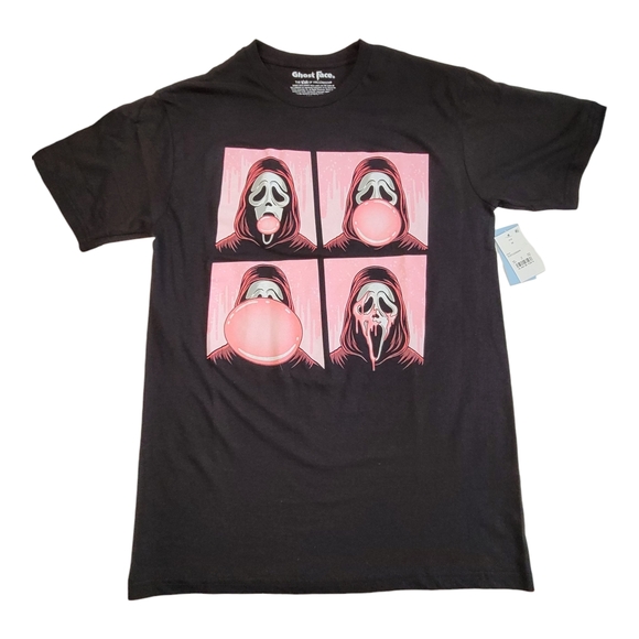 NWT Ghost Face Bubblegum Graphic T-Shirt Black Pink Horror Movie Halloween Tee M - Picture 1 of 13